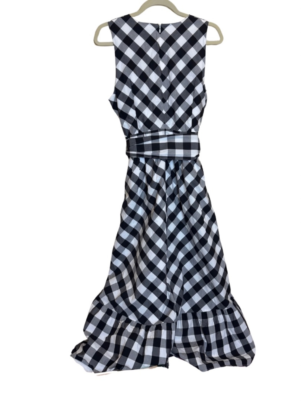 J. Crew | Black & White Gingham Wrap Midi Dress with Tie Waist | Size 12 - Picture 3 of 5